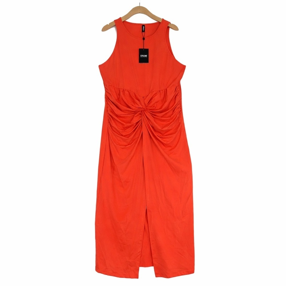 STYLEWE Burnt Orange Sleeveless Twist-Front Ruched Maxi Dress Stretch NWT Sz 2XL